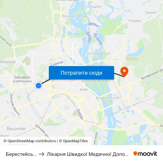 Берестейська to Лікарня Швидкої Медичної Допомоги map