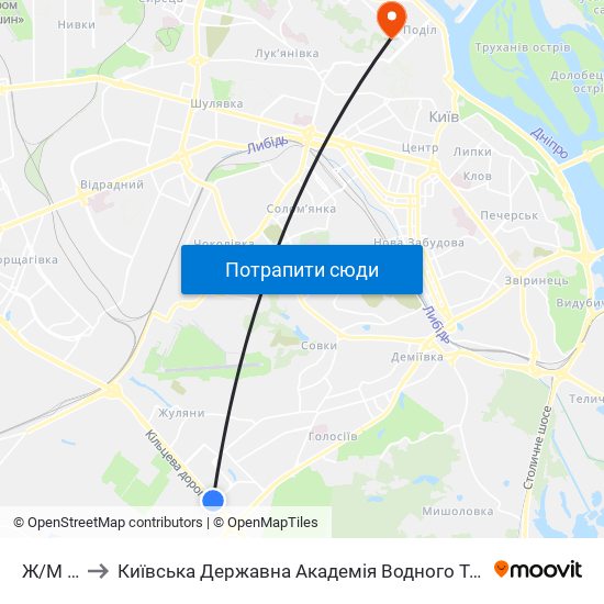 Ж/М Теремки-1 to Київська Державна Академія Водного Транспорту Імені Гетьмана Петра Конашевича-Сагайдачного map