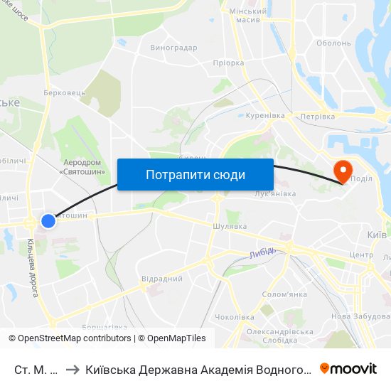 Ст. М. Житомирська to Київська Державна Академія Водного Транспорту Імені Гетьмана Петра Конашевича-Сагайдачного map