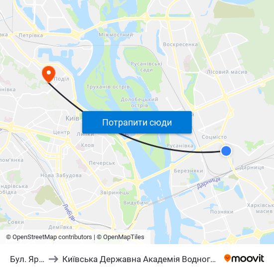 Бул. Ярослава Гашека to Київська Державна Академія Водного Транспорту Імені Гетьмана Петра Конашевича-Сагайдачного map