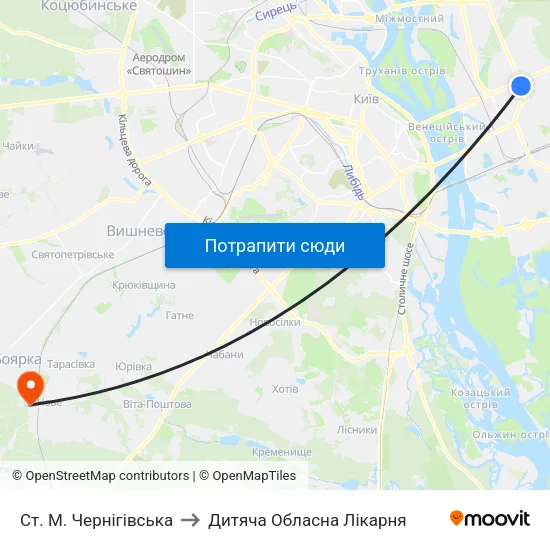 Ст. М. Чернігівська to Дитяча Обласна Лікарня map