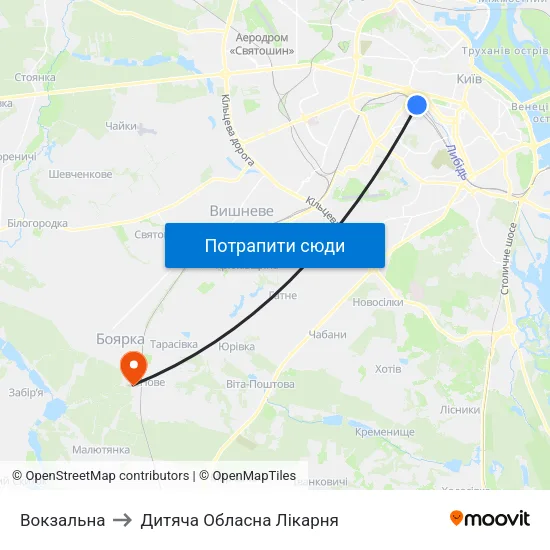 Вокзальна to Дитяча Обласна Лікарня map