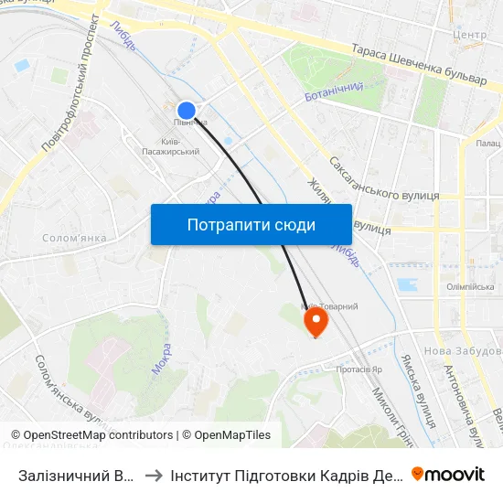 Залізничний Вокзал Центральний to Інститут Підготовки Кадрів Державної Служби Зайнятості України map