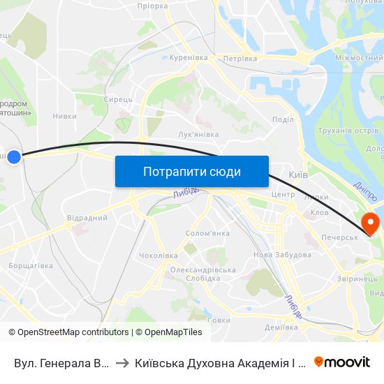 Вул. Генерала Вітрука to Київська Духовна Академія І Семінарія map