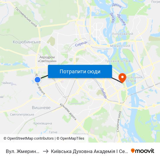 Вул. Жмеринська to Київська Духовна Академія І Семінарія map