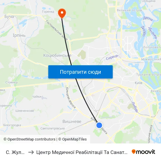 С. Жуляни-2 to Центр Медичної Реабілітації Та Санаторного Лікування map