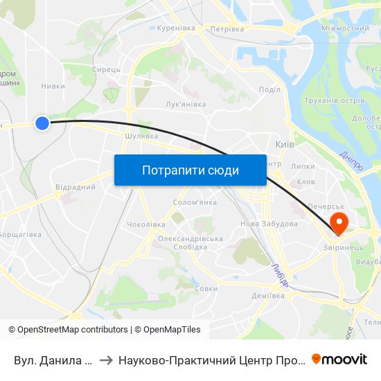 Вул. Данила Щербаківського to Науково-Практичний Центр Профілактичної Та Клінічної Медицини map