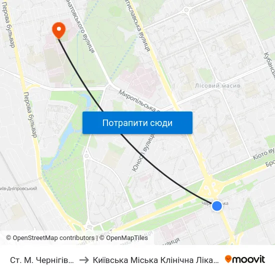 Ст. М. Чернігівська to Київська Міська Клінічна Лікарня №3 map