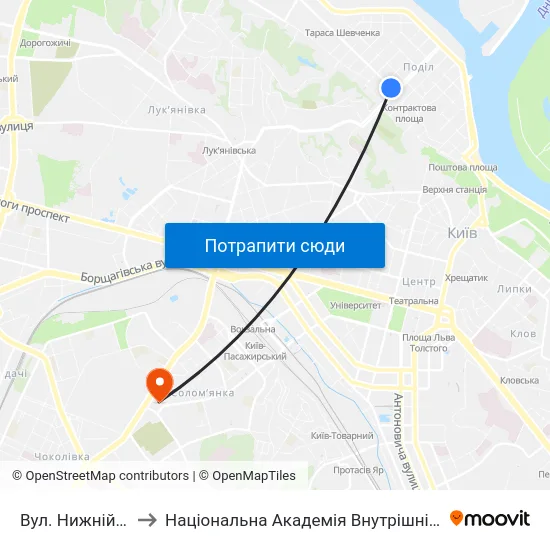 Вул. Нижній Вал to Національна Академія Внутрішніх Справ map