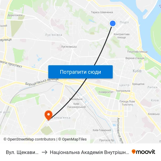 Вул. Щекавицька to Національна Академія Внутрішніх Справ map