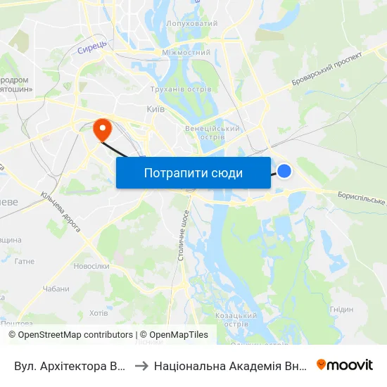 Вул. Архітектора Вербицького to Національна Академія Внутрішніх Справ map