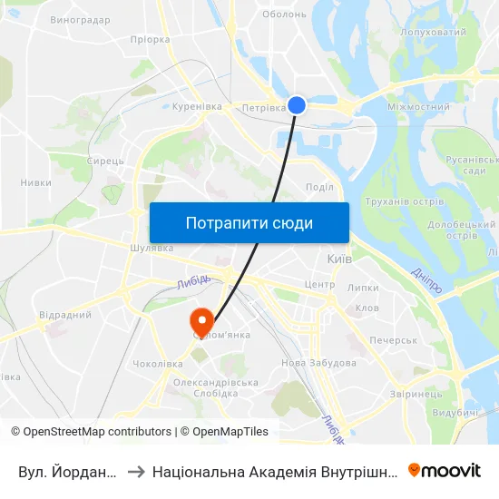 Вул. Йорданська to Національна Академія Внутрішніх Справ map