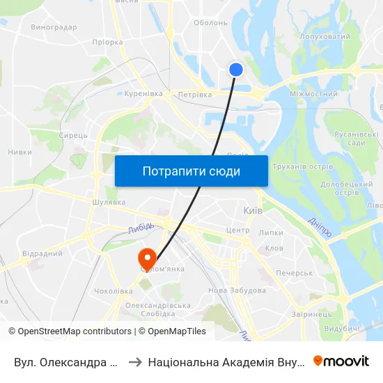 Вул. Олександра Архипенка to Національна Академія Внутрішніх Справ map