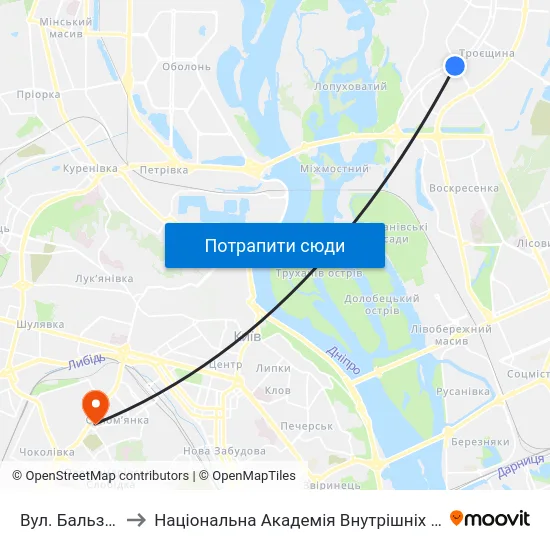 Вул. Бальзака to Національна Академія Внутрішніх Справ map