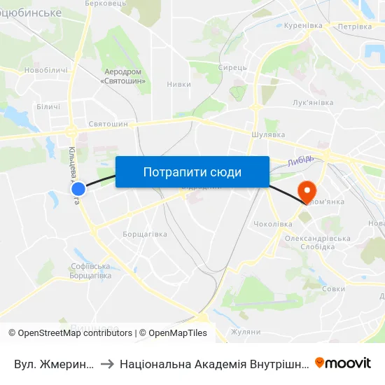 Вул. Жмеринська to Національна Академія Внутрішніх Справ map