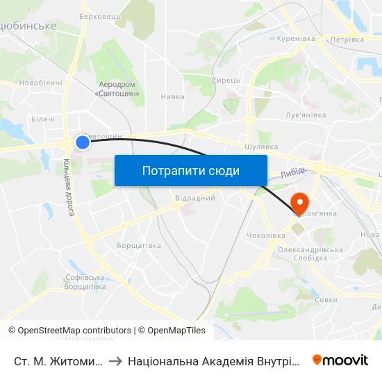Ст. М. Житомирська to Національна Академія Внутрішніх Справ map
