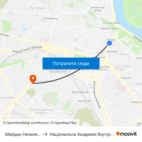 Майдан Незалежності to Національна Академія Внутрішніх Справ map