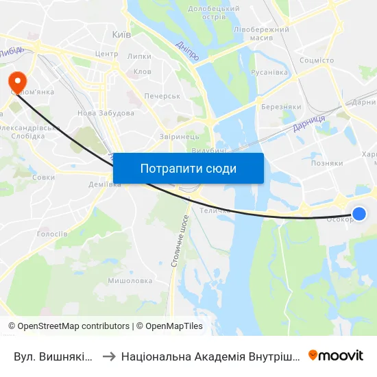 Вул. Вишняківська to Національна Академія Внутрішніх Справ map