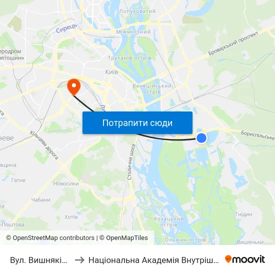Вул. Вишняківська to Національна Академія Внутрішніх Справ map