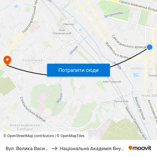 Вул. Велика Васильківська to Національна Академія Внутрішніх Справ map
