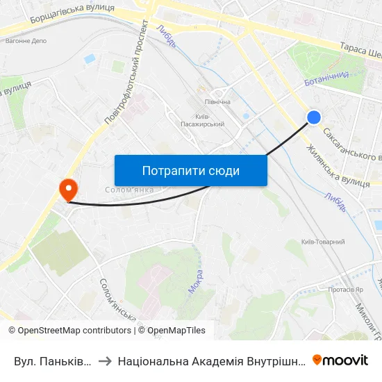 Вул. Паньківська to Національна Академія Внутрішніх Справ map