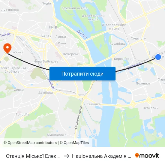 Станція Міської Електрички Дарниця to Національна Академія Внутрішніх Справ map
