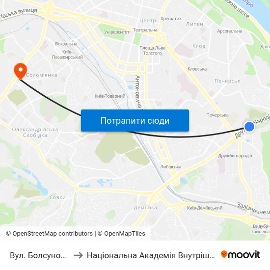 Вул. Болсуновська to Національна Академія Внутрішніх Справ map
