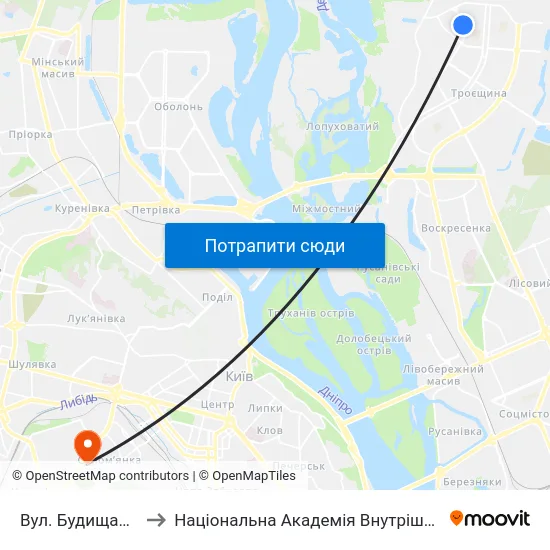 Вул. Будищанська to Національна Академія Внутрішніх Справ map