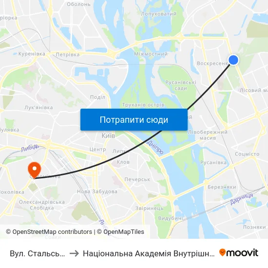 Вул. Стальського to Національна Академія Внутрішніх Справ map