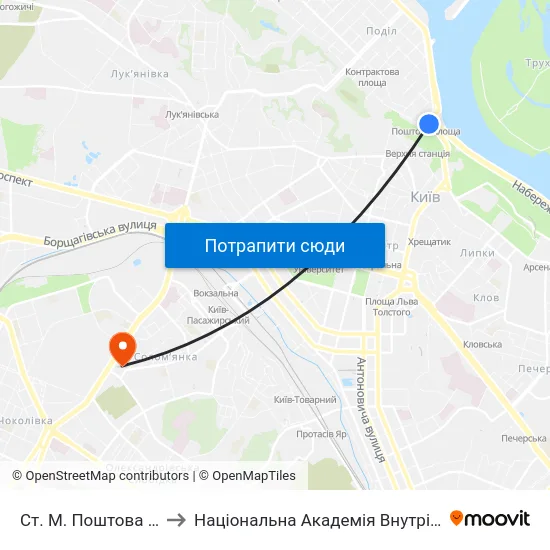 Ст. М. Поштова Площа to Національна Академія Внутрішніх Справ map