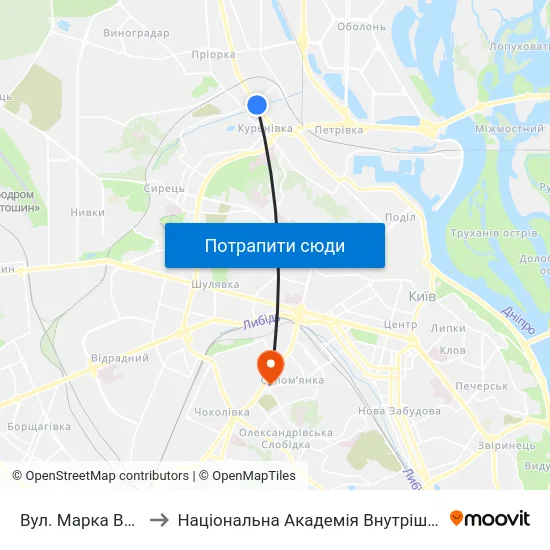 Вул. Марка Вовчка to Національна Академія Внутрішніх Справ map