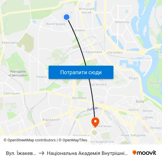 Вул. Їжакевича to Національна Академія Внутрішніх Справ map