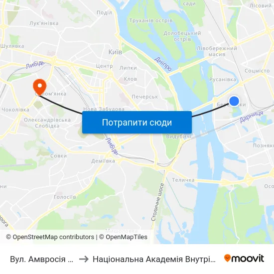 Вул. Амвросія Бучми to Національна Академія Внутрішніх Справ map