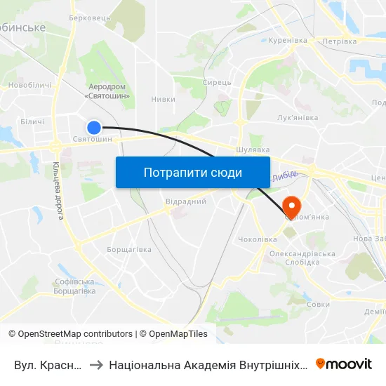 Вул. Краснова to Національна Академія Внутрішніх Справ map