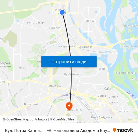 Вул. Петра Калнишевського to Національна Академія Внутрішніх Справ map
