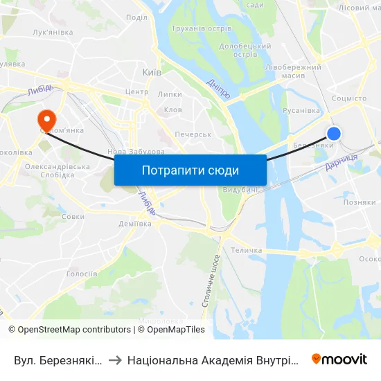 Вул. Березняківська to Національна Академія Внутрішніх Справ map