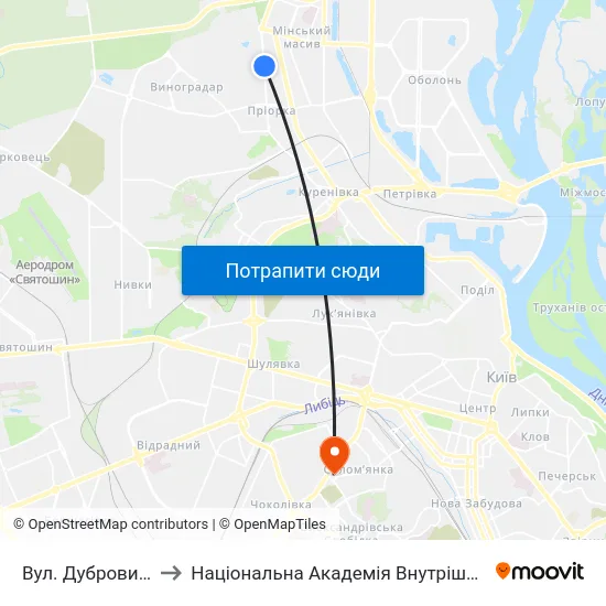 Вул. Дубровицька to Національна Академія Внутрішніх Справ map