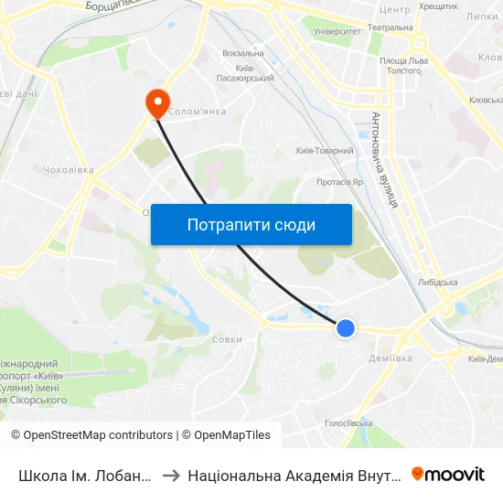 Школа Ім. Лобановського to Національна Академія Внутрішніх Справ map