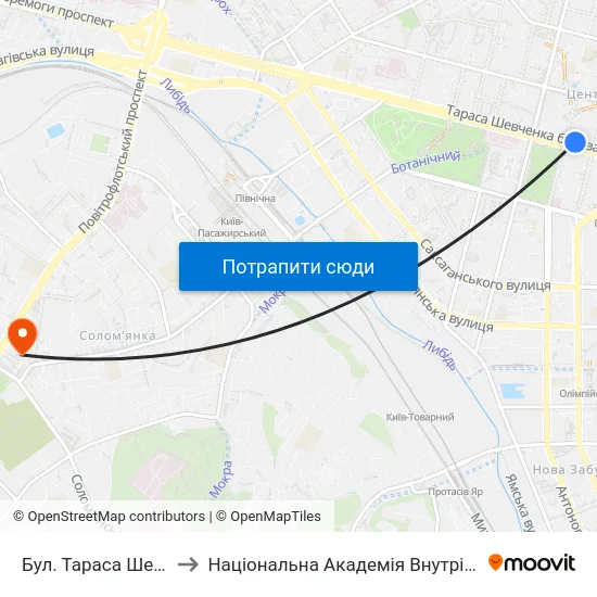 Бул. Тараса Шевченка to Національна Академія Внутрішніх Справ map