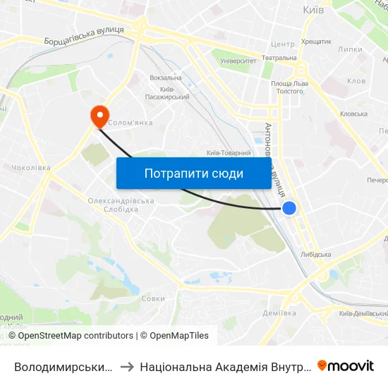 Володимирський Ринок to Національна Академія Внутрішніх Справ map
