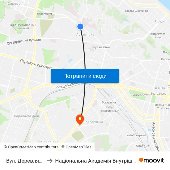 Вул. Деревлянська to Національна Академія Внутрішніх Справ map