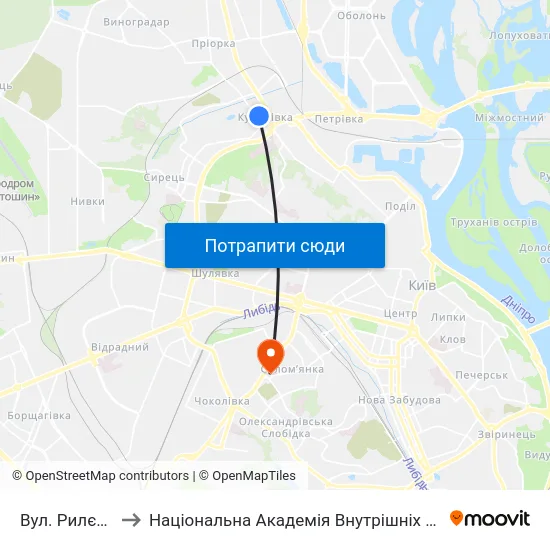 Вул. Рилєєва to Національна Академія Внутрішніх Справ map