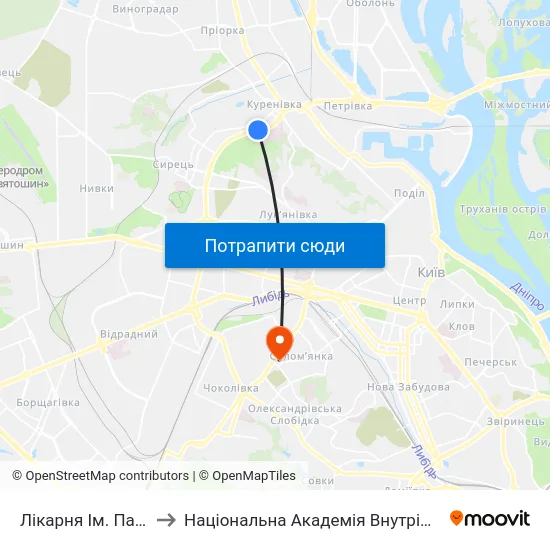 Лікарня Ім. Павлова to Національна Академія Внутрішніх Справ map