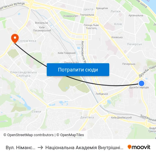 Вул. Німанська to Національна Академія Внутрішніх Справ map
