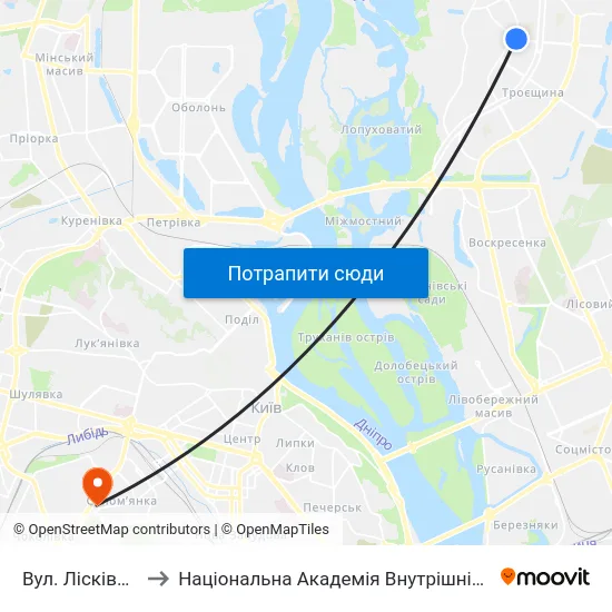 Вул. Лісківська to Національна Академія Внутрішніх Справ map