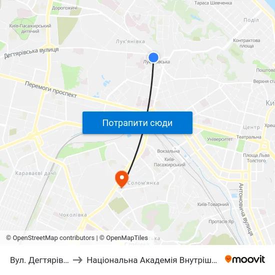 Вул. Дегтярівська to Національна Академія Внутрішніх Справ map