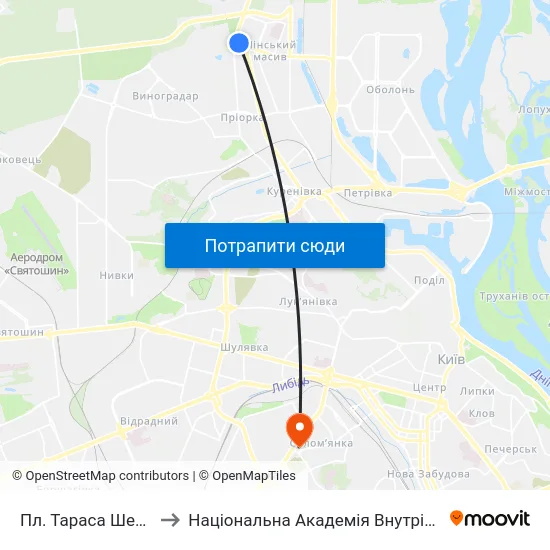 Пл. Тараса Шевченка to Національна Академія Внутрішніх Справ map