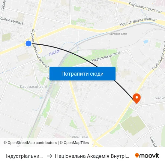 Індустріальний Міст to Національна Академія Внутрішніх Справ map