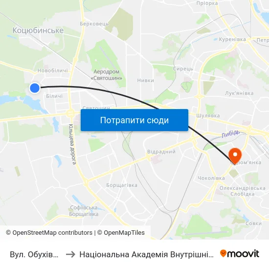 Вул. Обухівська to Національна Академія Внутрішніх Справ map