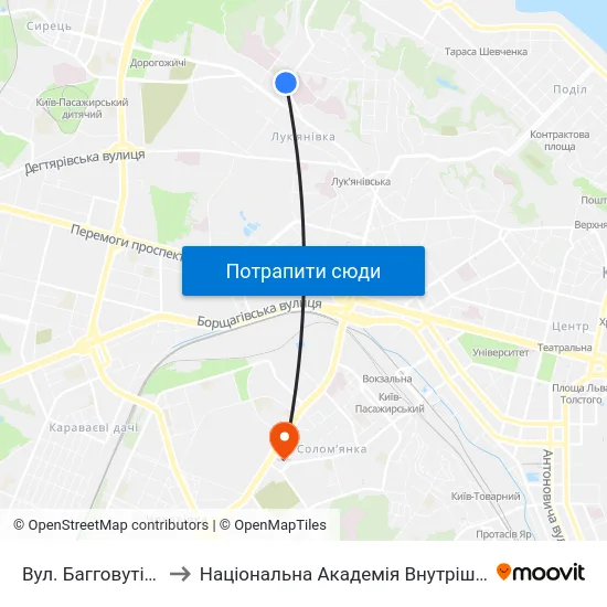 Вул. Багговутівська to Національна Академія Внутрішніх Справ map